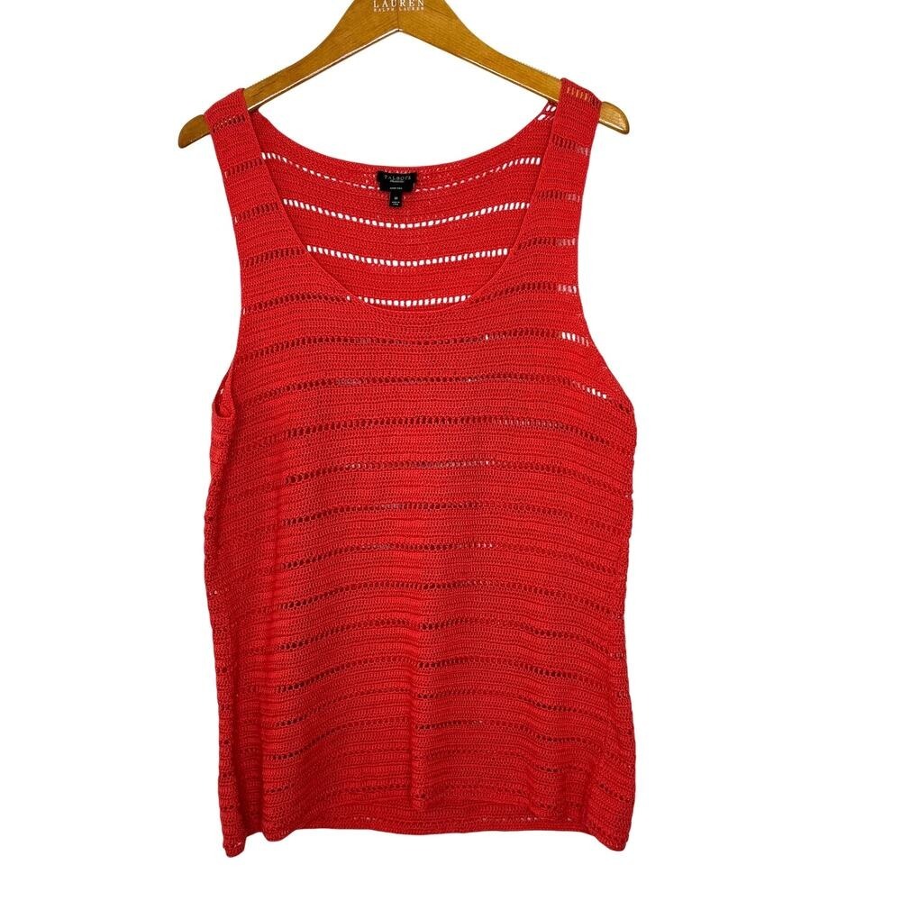 Talbots hand knit cotton crocheted tunic tank top